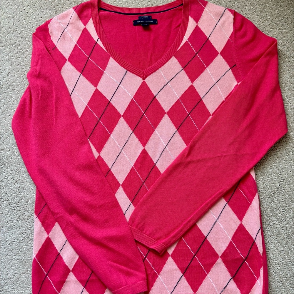 Tommy Hilfiger Women’s Pink Argyle Sweater